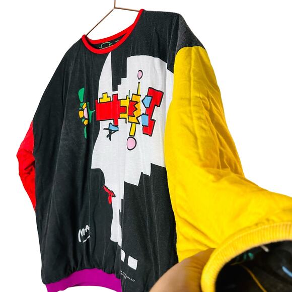 PETER MAX Vintage Custom Design Geo Face Neon Sign Reversible Sweatshirt Size L - Picture 3 of 9